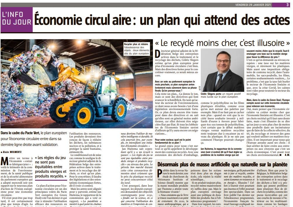 Europees plan voor de circulaire economie: de Waalse krant l'Avenir geeft Denuo het woord